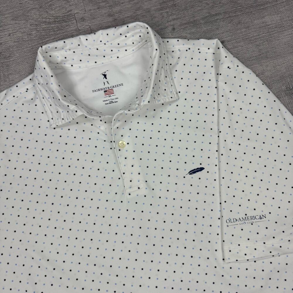 FAIRWAY & GREENE Polo Shirt Men's Sz XL Old American Golf Course USA Preppy AOP
